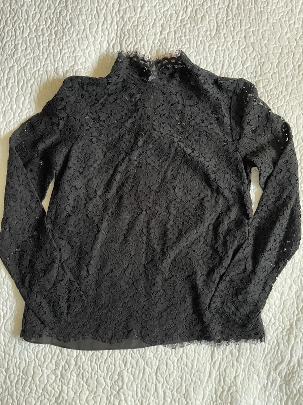 J. Crew Black Lace Mock Neck Long Sleeve Top